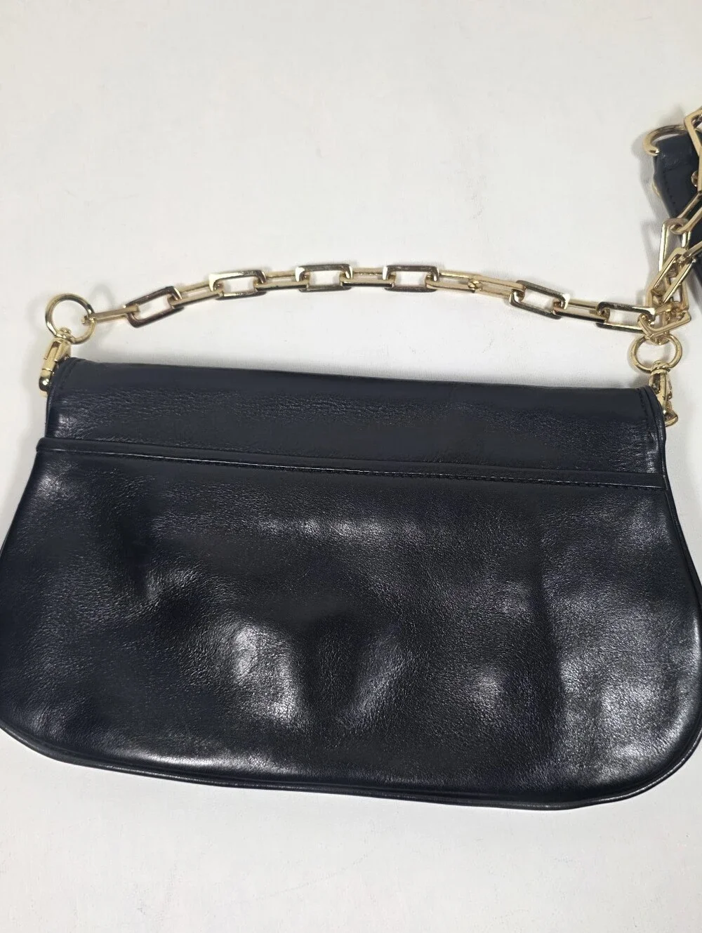 Tory Burch  Reva Black Leather Clutch Crossbody Gold Emblem